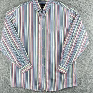 Jos A Bank Shirt Men Large Red Green Stripe‎ Travelers Business Casual Preppy